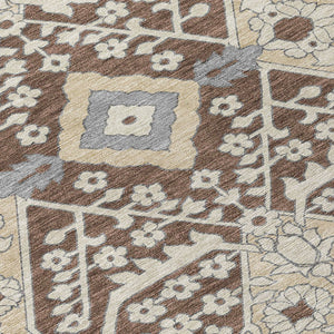 Homeroots 3' Versatile Floral Indoor Outdoor Area Rug In Artichoke Green, Ivory, And Gray - Washable Design 8' Round Polyester 590036