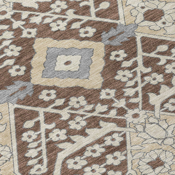 Homeroots 3' Versatile Floral Indoor Outdoor Area Rug In Artichoke Green, Ivory, And Gray - Washable Design 8' Round Polyester 590036