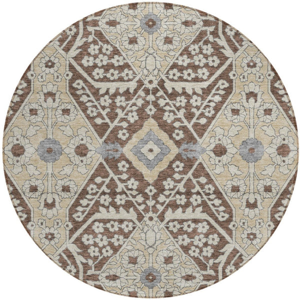 Homeroots 3' Versatile Floral Indoor Outdoor Area Rug In Artichoke Green, Ivory, And Gray - Washable Design 8' Round Polyester 590036