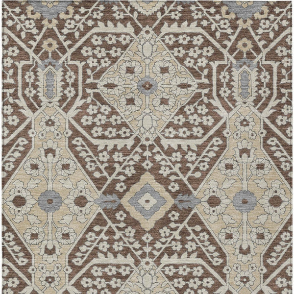 Homeroots 3' Versatile Floral Indoor Outdoor Area Rug In Artichoke Green, Ivory, And Gray - Washable Design 8' X 10' Polyester 590037