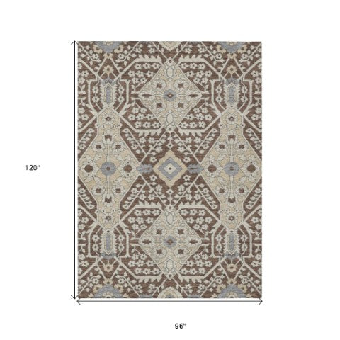 Homeroots 3' Versatile Floral Indoor Outdoor Area Rug In Artichoke Green, Ivory, And Gray - Washable Design 8' X 10' Polyester 590037