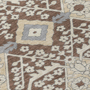 Homeroots 3' Versatile Floral Indoor Outdoor Area Rug In Artichoke Green, Ivory, And Gray - Washable Design 8' X 10' Polyester 590037