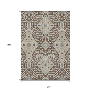 Homeroots 3' Versatile Floral Indoor Outdoor Area Rug In Artichoke Green, Ivory, And Gray - Washable Design 9' X 12' Polyester 590038