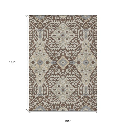 Homeroots 3' Versatile Floral Indoor Outdoor Area Rug In Artichoke Green, Ivory, And Gray - Washable Design 9' X 12' Polyester 590038