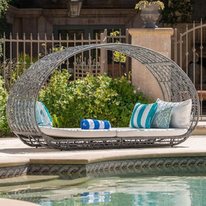English Elm Outdoor Faux Wicker Canopy Daybed with Aluminum Frame and All-weather Cushion 59004.00TALUGRY_59004.00BALUGR