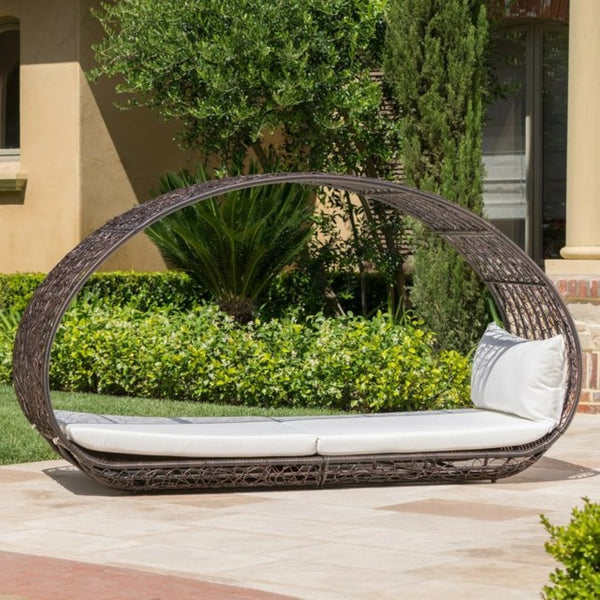 English Elm Outdoor Faux Wicker Canopy Daybed with Aluminum Frame and All-weather Cushion 59004.00TALUGRY_59004.00BALUGR