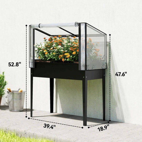 English Elm Modern Raised Steel Garden Bed with Greenhouse Cover for Year Round Outdoor Growing T3971P467945