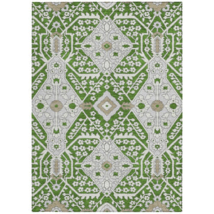 Homeroots 3' Versatile Floral Indoor Outdoor Area Rug In Artichoke Green, Ivory, And Gray - Washable Design 5' X 8' Polyester 590041