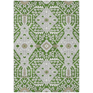 HomeRoots 5' Floral Indoor/Outdoor Area Rug in Green, Gray, and Taupe - Durable, Washable, Versatile Design 5' X 8' 590041