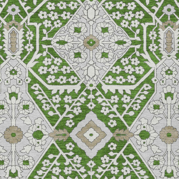 Homeroots 3' Versatile Floral Indoor Outdoor Area Rug In Artichoke Green, Ivory, And Gray - Washable Design 5' X 8' Polyester 590041