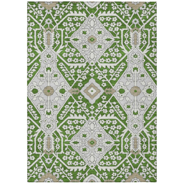 HomeRoots 5' Floral Indoor/Outdoor Area Rug in Green, Gray, and Taupe - Durable, Washable, Versatile Design 8' X 10' 590043