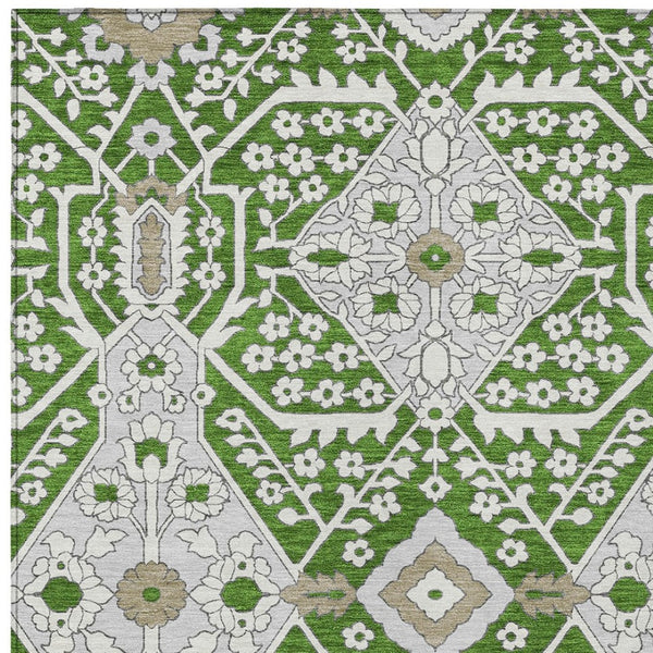 Homeroots 3' Versatile Floral Indoor Outdoor Area Rug In Artichoke Green, Ivory, And Gray - Washable Design 8' X 10' Polyester 590043