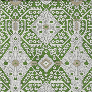 Homeroots 3' Versatile Floral Indoor Outdoor Area Rug In Artichoke Green, Ivory, And Gray - Washable Design 9' X 12' Polyester 590044