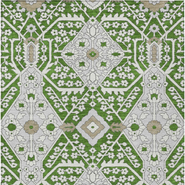 Homeroots 3' Versatile Floral Indoor Outdoor Area Rug In Artichoke Green, Ivory, And Gray - Washable Design 9' X 12' Polyester 590044
