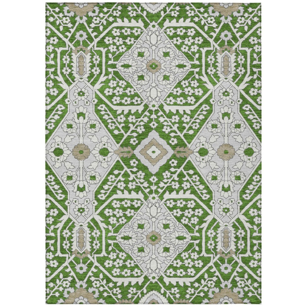HomeRoots 9' Floral Area Rug in Green, Gray, and Taupe - Durable, Washable Design for Indoor/Outdoor Use 9' X 12' 590044