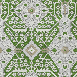 Homeroots 3' Versatile Floral Indoor Outdoor Area Rug In Artichoke Green, Ivory, And Gray - Washable Design 9' X 12' Polyester 590044