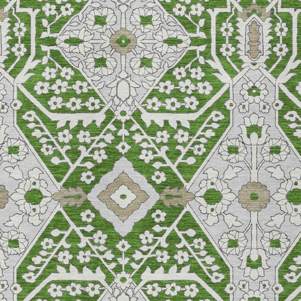 Homeroots 3' Versatile Floral Indoor Outdoor Area Rug In Artichoke Green, Ivory, And Gray - Washable Design 9' X 12' Polyester 590044