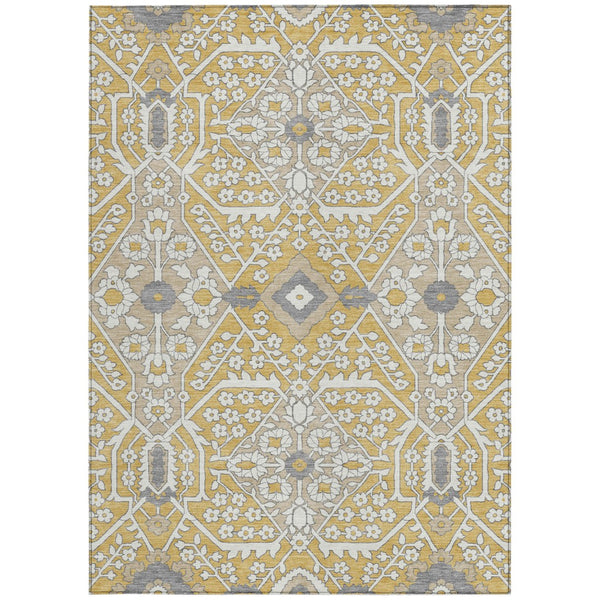 Homeroots 3' Versatile Floral Indoor Outdoor Area Rug In Artichoke Green, Ivory, And Gray - Washable Design 5' X 8' Polyester 590047