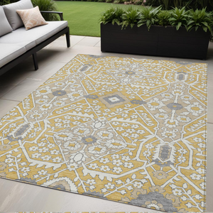 Homeroots 3' Versatile Floral Indoor Outdoor Area Rug In Artichoke Green, Ivory, And Gray - Washable Design 5' X 8' Polyester 590047