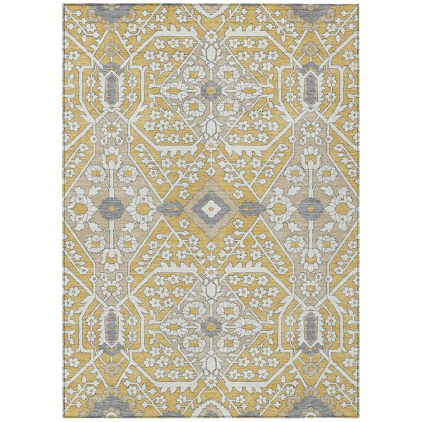HomeRoots 5' Elegant Gold Ivory Gray Floral Area Rug - Washable, Durable Indoor Outdoor Mat for Any Space 5' X 8' 590047