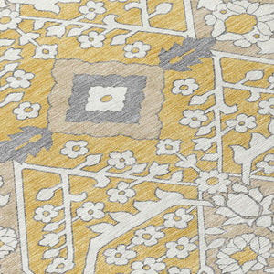 Homeroots 3' Versatile Floral Indoor Outdoor Area Rug In Artichoke Green, Ivory, And Gray - Washable Design 5' X 8' Polyester 590047