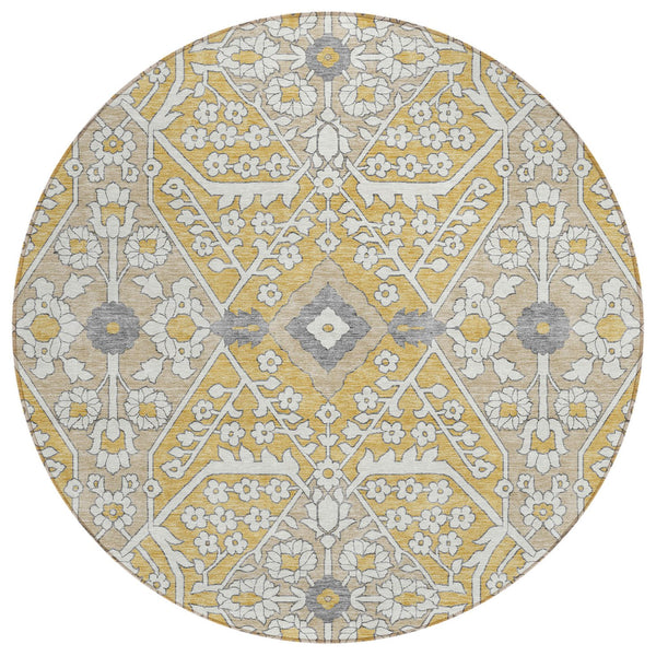 Homeroots 3' Versatile Floral Indoor Outdoor Area Rug In Artichoke Green, Ivory, And Gray - Washable Design 8' Round Polyester 590048