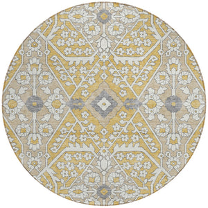 Homeroots 3' Versatile Floral Indoor Outdoor Area Rug In Artichoke Green, Ivory, And Gray - Washable Design 8' Round Polyester 590048