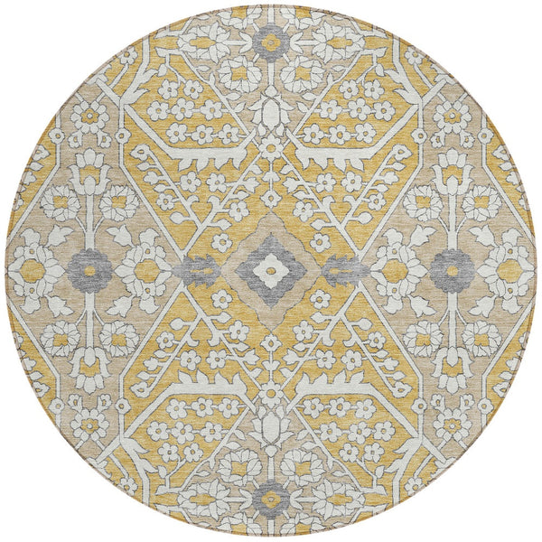 Homeroots 3' Versatile Floral Indoor Outdoor Area Rug In Artichoke Green, Ivory, And Gray - Washable Design 8' Round Polyester 590048