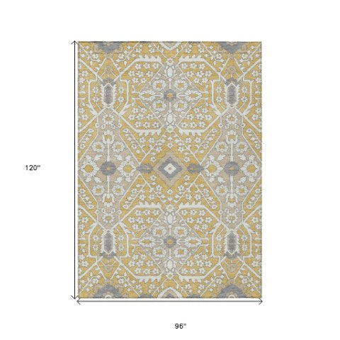 Homeroots 3' Versatile Floral Indoor Outdoor Area Rug In Artichoke Green, Ivory, And Gray - Washable Design 8' X 10' Polyester 590049