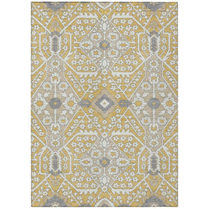 HomeRoots 5' Elegant Gold Ivory Gray Floral Area Rug - Washable, Durable Indoor Outdoor Mat for Any Space 8' X 10' 590049