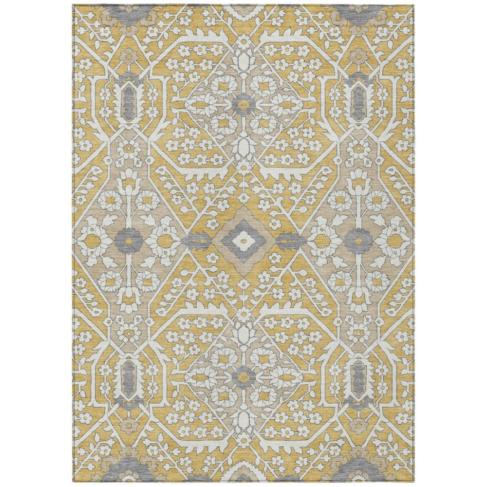 HomeRoots 9' Gold Ivory Gray Floral Indoor Outdoor Area Rug – Durable, Washable, Stylish for Any Space 9' X 12' 590050
