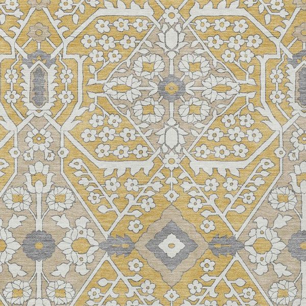 HomeRoots 9' Gold Ivory Gray Floral Indoor Outdoor Area Rug – Durable, Washable, Stylish for Any Space 9' X 12' 590050