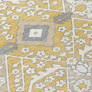 HomeRoots 9' Gold Ivory Gray Floral Indoor Outdoor Area Rug – Durable, Washable, Stylish for Any Space 9' X 12' 590050