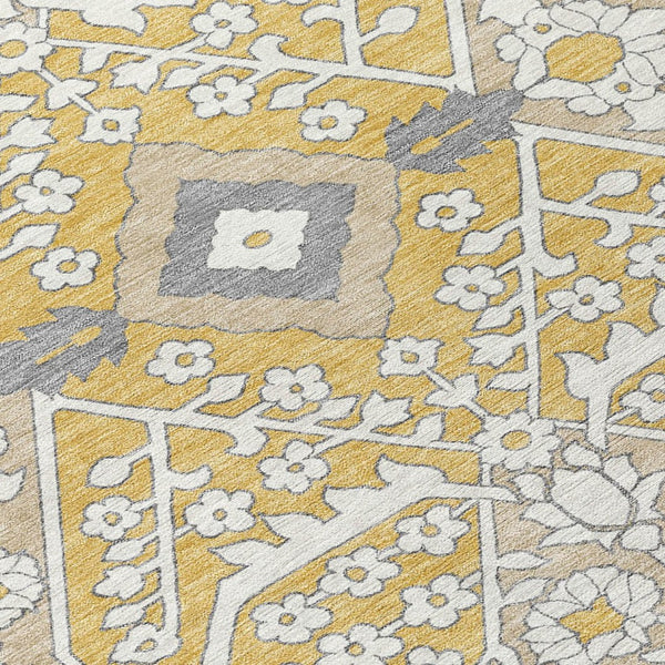 HomeRoots 9' Gold Ivory Gray Floral Indoor Outdoor Area Rug – Durable, Washable, Stylish for Any Space 9' X 12' 590050