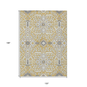 Homeroots 3' Versatile Floral Indoor Outdoor Area Rug In Artichoke Green, Ivory, And Gray - Washable Design 10' X 14' Polyester 590051