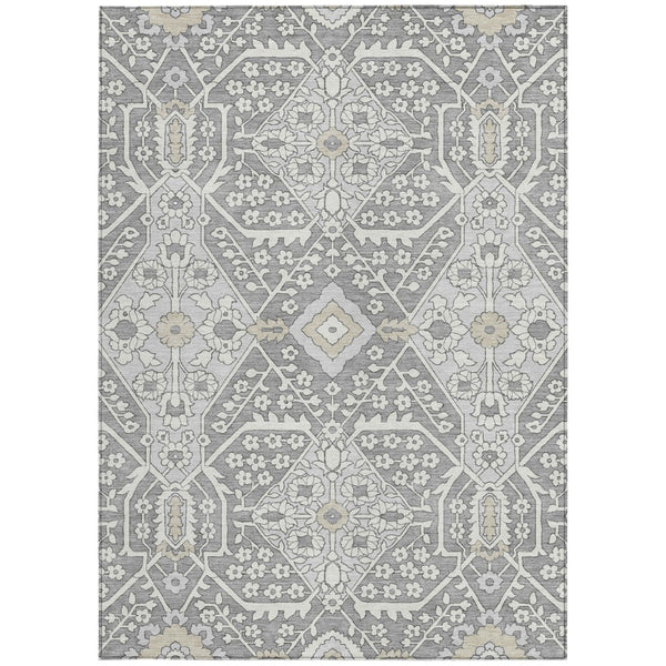 Homeroots 3' Versatile Floral Indoor Outdoor Area Rug In Artichoke Green, Ivory, And Gray - Washable Design 3' X 5' Polyester 590052