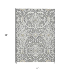 Homeroots 3' Versatile Floral Indoor Outdoor Area Rug In Artichoke Green, Ivory, And Gray - Washable Design 3' X 5' Polyester 590052