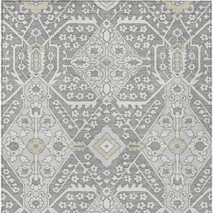 Homeroots 3' Versatile Floral Indoor Outdoor Area Rug In Artichoke Green, Ivory, And Gray - Washable Design 3' X 5' Polyester 590052