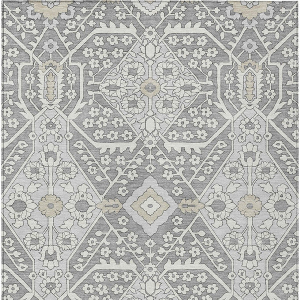 Homeroots 3' Versatile Floral Indoor Outdoor Area Rug In Artichoke Green, Ivory, And Gray - Washable Design 5' X 8' Polyester 590053