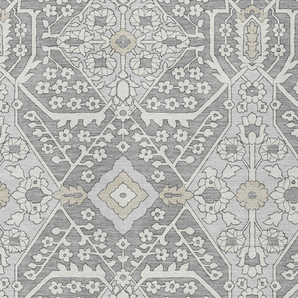 Homeroots 3' Versatile Floral Indoor Outdoor Area Rug In Artichoke Green, Ivory, And Gray - Washable Design 5' X 8' Polyester 590053