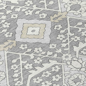 Homeroots 3' Versatile Floral Indoor Outdoor Area Rug In Artichoke Green, Ivory, And Gray - Washable Design 5' X 8' Polyester 590053