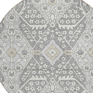 Homeroots 3' Versatile Floral Indoor Outdoor Area Rug In Artichoke Green, Ivory, And Gray - Washable Design 8' Round Polyester 590054