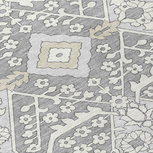 Homeroots 3' Versatile Floral Indoor Outdoor Area Rug In Artichoke Green, Ivory, And Gray - Washable Design 8' Round Polyester 590054