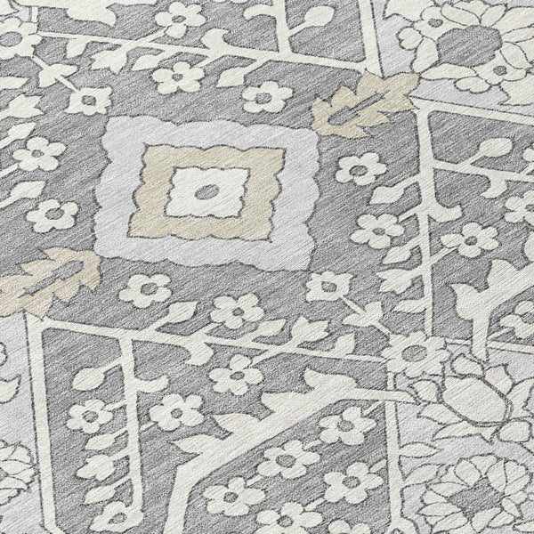 Homeroots 3' Versatile Floral Indoor Outdoor Area Rug In Artichoke Green, Ivory, And Gray - Washable Design 8' Round Polyester 590054