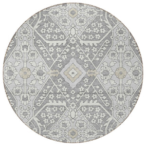 Homeroots 3' Versatile Floral Indoor Outdoor Area Rug In Artichoke Green, Ivory, And Gray - Washable Design 8' Round Polyester 590054