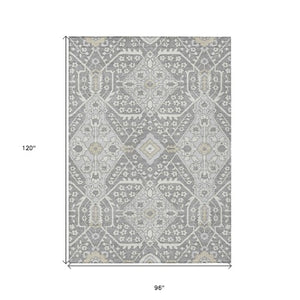 Homeroots 3' Versatile Floral Indoor Outdoor Area Rug In Artichoke Green, Ivory, And Gray - Washable Design 8' X 10' Polyester 590055