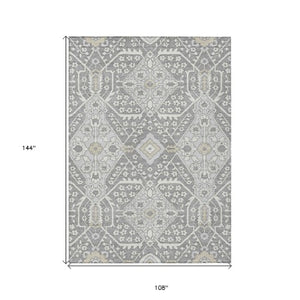 Homeroots 3' Versatile Floral Indoor Outdoor Area Rug In Artichoke Green, Ivory, And Gray - Washable Design 9' X 12' Polyester 590056