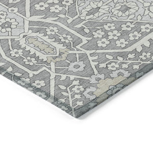 Homeroots 3' Versatile Floral Indoor Outdoor Area Rug In Artichoke Green, Ivory, And Gray - Washable Design 9' X 12' Polyester 590056