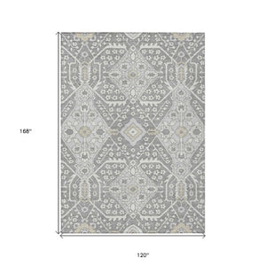 Homeroots 3' Versatile Floral Indoor Outdoor Area Rug In Artichoke Green, Ivory, And Gray - Washable Design 10' X 14' Polyester 590057