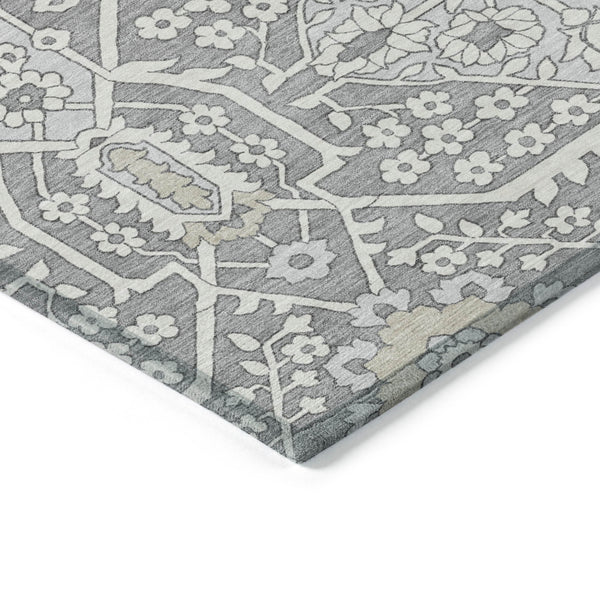 Homeroots 3' Versatile Floral Indoor Outdoor Area Rug In Artichoke Green, Ivory, And Gray - Washable Design 10' X 14' Polyester 590057